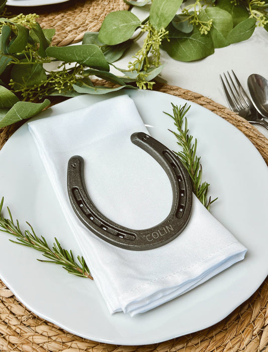 Personalized Horseshoes Wedding Favors - Engraved Names - Sealed Natural Metal Finish