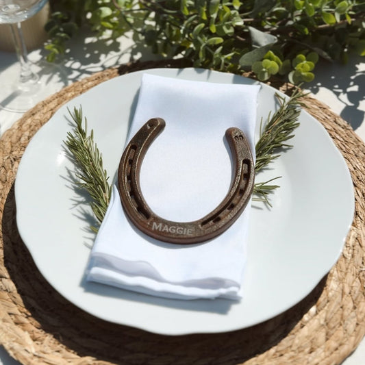 Personalized Horseshoes Wedding Favors - Engraved Names - Rusted Finish